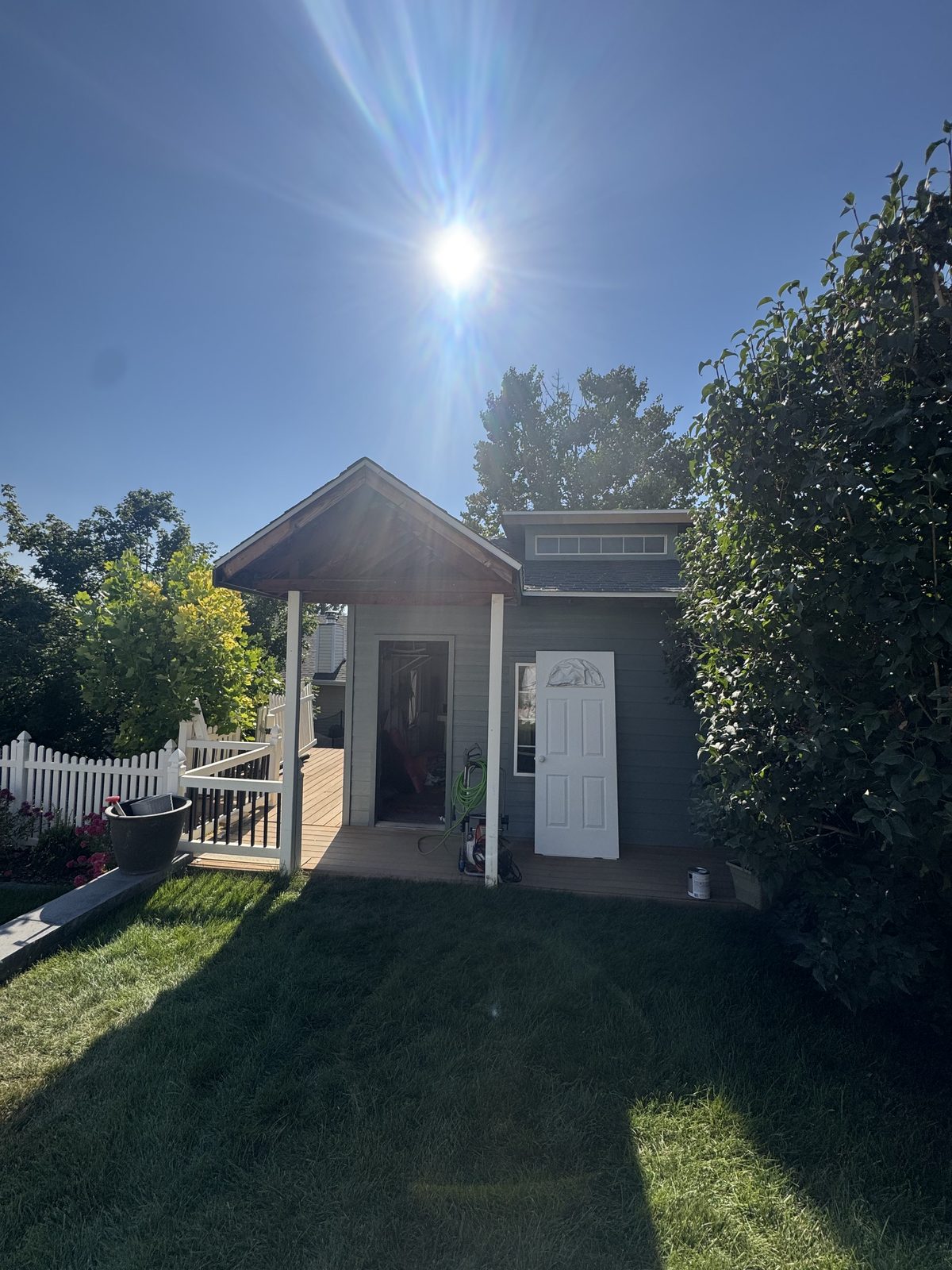Freshly painted residential exterior and covered entry